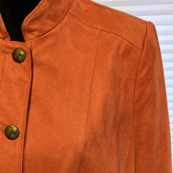 14P Tan Jay Burnt Orange Faux Suede Jacket Metal Buttons Zipper Pockets - Picture 8 of 11